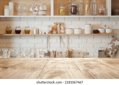 Empty Countertop In The Background Of The Kitchen (large Depth Of Field)