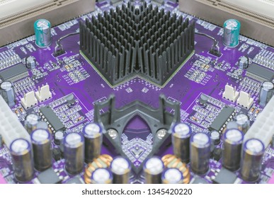Empty CPU processor socket with pins on motherboard