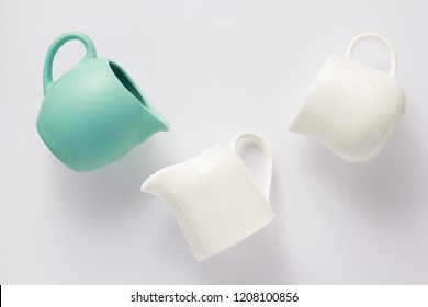 Empty Cream Jug On White Background, Top View