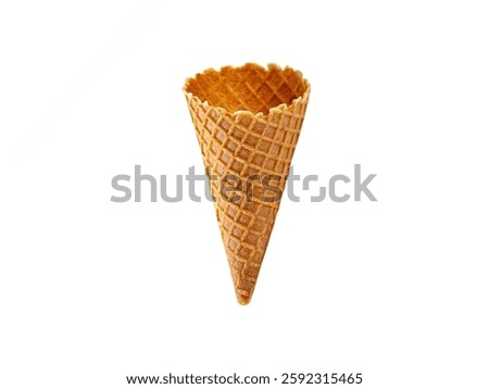 Empty crispy waffle ice cream cone isolated on white background.