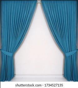 Set Blue Luxury Curtains Draperies On Stock Vector (royalty Free 