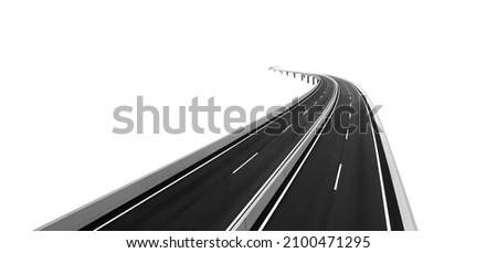 Empty curvy flyover with asphalt road. isolated on white background with clipping path.