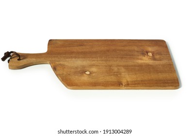 Empty cutting wooden board isolated on white background side view.