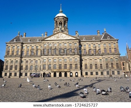 Empty Dam Square in Amsterdam due to the coronavirus