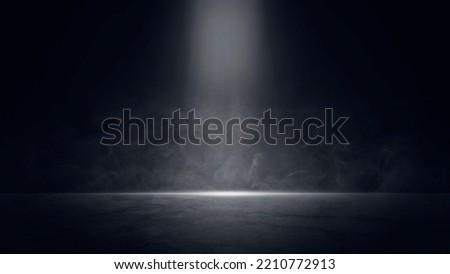 Empty dark abstract dark blue background, Rays of neon light in the dark, spotlights and and studio room with smoke float up interior texture for display products wall background.