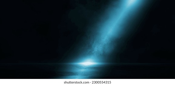 Empty dark abstract cement floor and studio room with smoke, and fog float up the interior texture, spotlight, and future digital science technology for the display products' wall background
