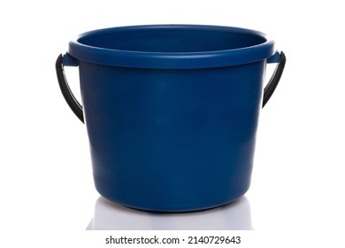 empty dark blue plastic bucket with a black handle on a white background - Powered by Shutterstock