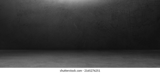 Empty dark gray concrete wall room studio background and rough floor perspective well editing montage displays products and text present on black backdrop  - Shutterstock ID 2165276251