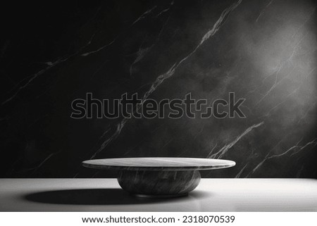 Empty dark Marble table top with shadow drop on white wall background 
