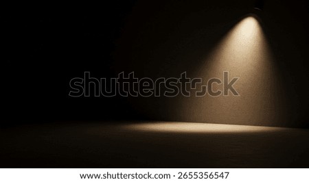 Empty Dark Room Interior with Single Spotlight on Textured Wall, Minimalist Scene for Product Display or Presentation