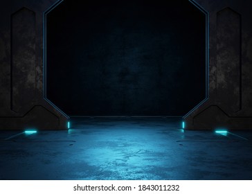 Empty dark room, Modern Futuristic Sci Fi Background. 3D illustration - Shutterstock ID 1843011232