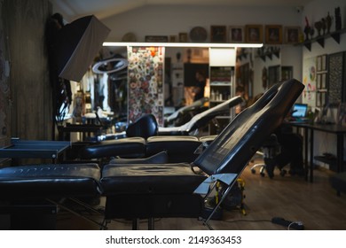 Empty dark studio of tattoo  - Shutterstock ID 2149363453