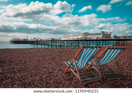 Empty Deckchairs on Beach, Brighton, Sussex, Britain