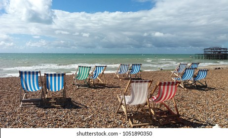 Empty deckchairs on Brighton beach