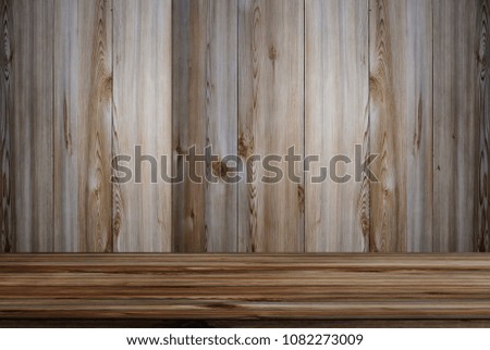 Empty desk, wooden background. For product display montage concept.