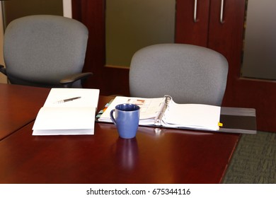 empty desk or workspace with mug 