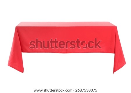 Empty dining table with stylish red tablecloth isolated on white background