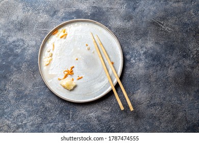 Empty Dirty Dish After Korean Kimchi With Chopstick