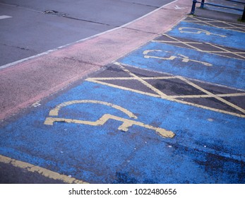 Empty Disabled Parking Bays In Urban Car Park In The UK