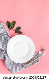 Empty Dish And Cutlery On Napkin. Table Setting Top View