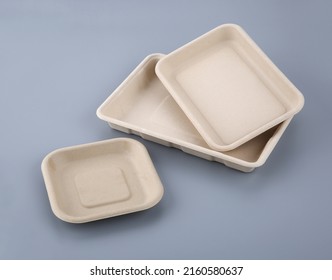 Empty Disposable Paper Fast Food Tray On Gray Background