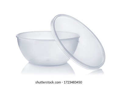 Empty Disposable Round Plastic Food Container Isolated On White