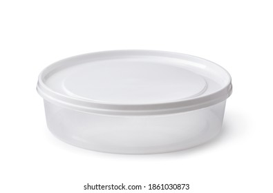 Empty Disposable Round Plastic Food Container Isolated On White