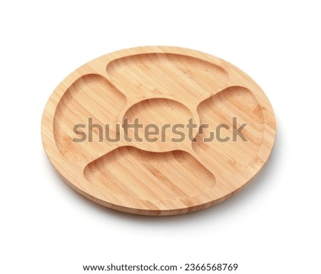 Empty divided 5 compartments bamboo serving tray isolated on white