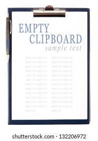 Empty document in a clipboard isolated on white background