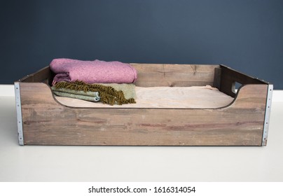 Empty Dog Bed Basket Made From Wood