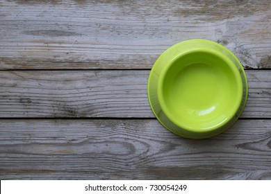 Empty Dog Food Bowl On Wood Table Background