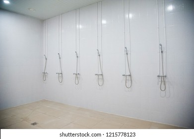 Empty and dry shower area of a fitness club