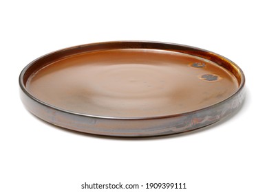 Empty Earthenware Plate On White Background