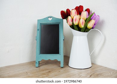 Empty Easel Chalkboard Sign Mockup With Flower Decoration