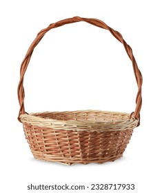 Empty Easter wicker basket isolated on white