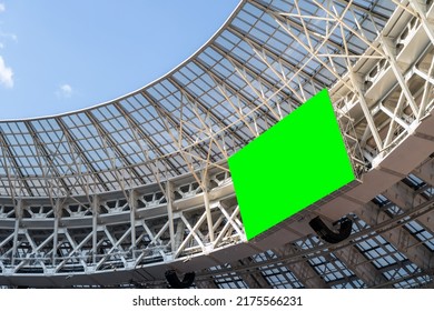 Empty electronic scoreboard display at stadium roof. Chroma key display at stadium - Shutterstock ID 2175566231