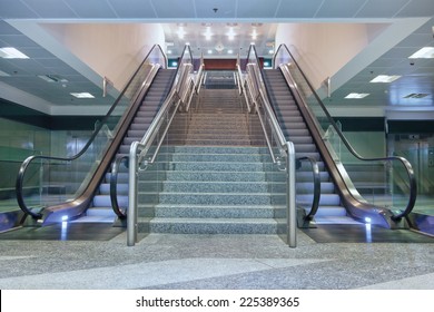 Empty Escalator Stairs In The Airport