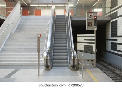 Empty Escalator at a Subway Station