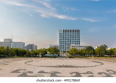 Empty Exercise Place In The Open Space Of The City With Building.