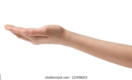 Empty Female Teen Hand Thumb Side Isolated On White