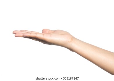 empty female woman hand holding isolated on white background