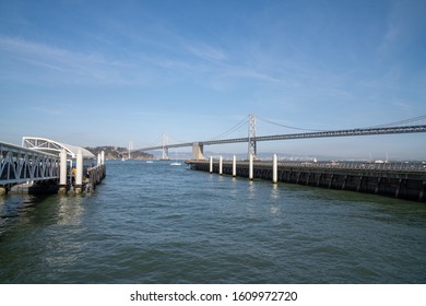 Empty Ferry Docking Station In Front Of The Bay Bridge In California Leading To Oakland