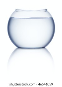 Empty Fish Bowl With Water On White Background