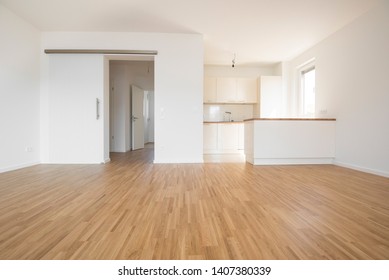 Empty Flat With Wooden Beech Flooring