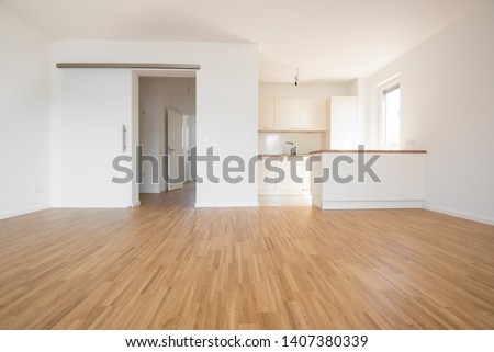 empty flat with wooden beech flooring