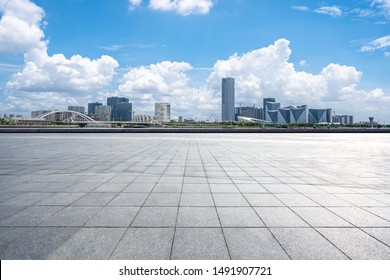 empty floor with city skyline