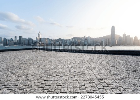 empty floor with city skyline 