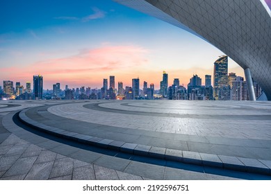 Empty floor and modern city skyline with building at sunset in Shanghai, China.  - Shutterstock ID 2192596751