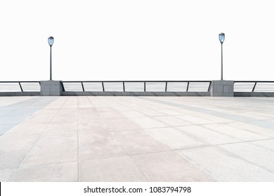 empty floor and railings isolated on white with clipping path