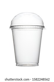 Empty Food Plastic Round Container Glass With Closed Lid Isolated On A White Background